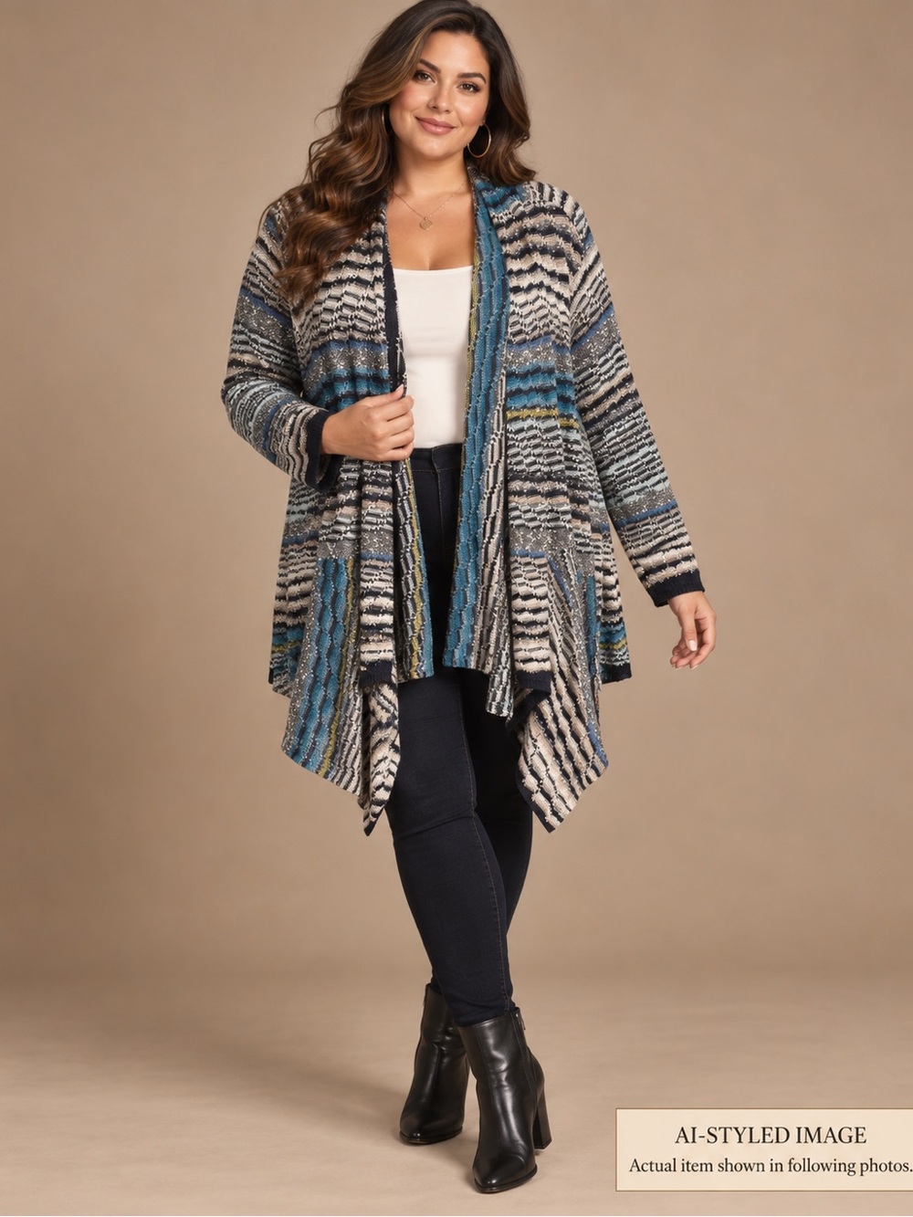 NIC+ZOE Linen Blend Multicolor Long Open Front Cardigan 3X